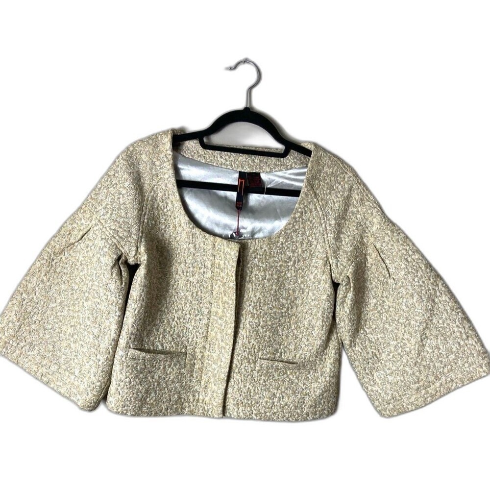 Nelli USA Gold Silver Metallic Tweed Cropped Jacket Wide Sleeve Medium NEW